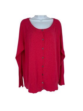 Lane Bryant Womens Pink Button-Front Scoop Neck Long Sleeve Cardigan Size 18/20